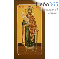  Вячеслав Чешский, благоверный князь. Икона писаная 13х25х2, цветной фон, золотой нимб, с ковчегом, фото 1 