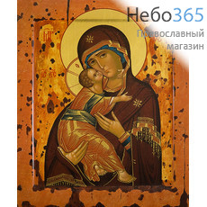  Владимирская икона Божией Матери. Икона писаная 22х28х3,8, цветной фон, золотые нимбы, с ковчегом, фото 1 