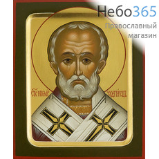  Николай Чудотворец, святитель. Икона писаная 13х16х2,7, цветной фон, золотой нимб, с ковчегом, фото 1 