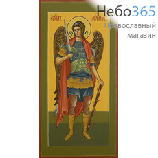  Архангел Михаил. Икона писаная 13х25х2,5, цветной фон, золотой нимб, без ковчега, фото 1 