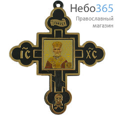  Крест пластмассовый 8х9, с иконой, двухсторонний, подвесной святитель Николай Чудотворец с митрой, оплечный, фото 1 