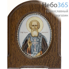  Сергий Радонежский, преподобный. Икона писаная (Гу) 6х8,5 (с основой 10,5х14), эмаль, скань, фото 1 