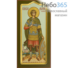  Димитрий Солунский, великомученик. Икона писаная 13х25х2, цветной фон, золотой нимб, с ковчегом, фото 1 