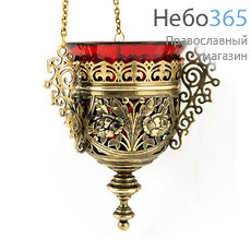 Лампада подвесная бронзовая литая, ажурная, с прорезями, со стаканом, Букет, высотой 16,5 см, № 17, фото 1 