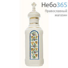  Сосуд керамический для святой воды, Квадрат, с белой глазурью и деколью Русский узор, с золотом, 8267, фото 1 