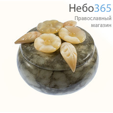  Шкатулка каменная из ангидрита, Цветы, 8,5 х 8,5 х 5 см, 550 г, 67007, фото 1 