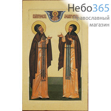  Икона на дереве 18х11, благоверные князь Петр и княгиня Феврония, печать на левкасе, золочение, фото 1 