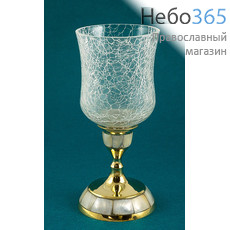  Лампада настольная латунная с перламутром, со стеклянным стаканом, И 238, фото 1 