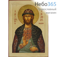  Икона на дереве 18х12,8, благоверный князь Александр Невский, печать на левкасе, золочение, фото 1 