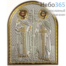 Икона в ризе (Ж) EK3-PAG 8,5х10,5, равноапостольные царь Константин и царица Елена, шелкография, серебрение, золочение, на пластиковой основе, фото 1 