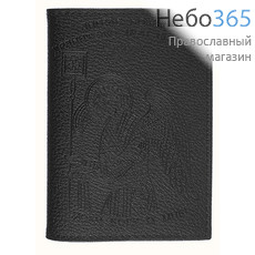  Обложка кожаная для паспорта, с молитвой и тиснением Ангела Хранителя, ОбП7125Ан цвет: черный, фото 1 