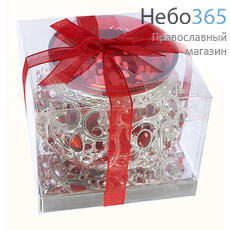  Лампада настольная металлическая Жемчужный шар с цветным стаканом, высотой 5 см, в подарочной упаковке, LS-7293-8 цвет: красный, фото 1 