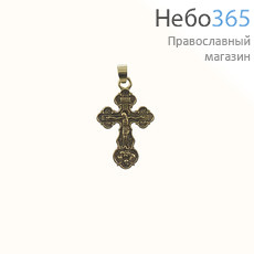  Крест нательный металлический высотой 3 см, цвет под бронзу, с подвижным колечком, в форме Трилистник, фото 1 