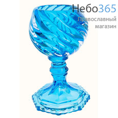  Лампада настольная стеклянная Витая, на ножке, высотой 14 см, цвета в ассортименте LS-7321-1 цвет: голубой, фото 1 