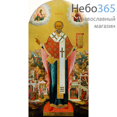  Икона на дереве 67х130, святитель Николай Чудотворец, печать на ткани, арочная, фото 1 