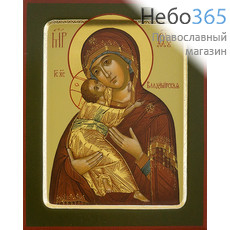  Владимирская икона Божией Матери. Икона писаная 13х16х2, цветной  фон, золотые нимбы, с ковчегом, фото 1 