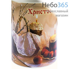  Чашка керамическая Пасха, с цветной сублимацией, объемом 70 мл, в ассортименте вид:Корзина с вербой и куличи, фото 1 