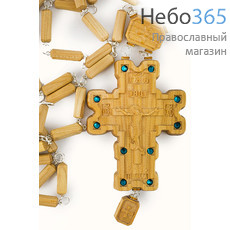  Крест наперсный протоиерейский деревянный № 6, из кипариса, со стразами, с кипарисовой цепью, выс. 16 см, в тканев. чехле, маш. резьба, фото 1 