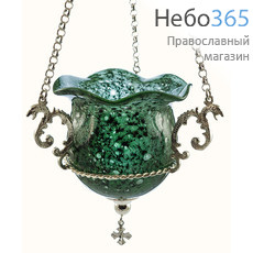  Лампада подвесная металлическая Кольцо, греческая, с цветным стаканом ручной работы, круглой формы, различного цвета, в ассортименте. цвет стакана: зеленый, фото 1 
