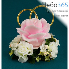  Свеча парафиновая 9013, Роза свадебная, розовая, ароматизированная, со светодиодами, переливающаяся, фото 1 