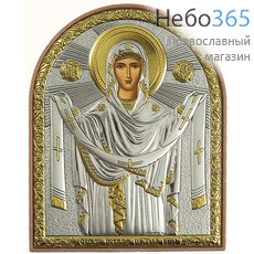  Покров икона Божией Матери. Икона в ризе 8,5х10,5 см, шелкография, серебрение, золочение, на пластиковой основе (EK3-PAG) (Ж), фото 1 