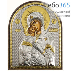  Икона в ризе (Ж) EK3-PAG 8,5х10,5, Божией Матери Владимирская, шелкография, серебрение, золочение, на пластиковой основе, фото 1 