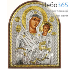  Икона в ризе (Ж) EK3-PAG 8,5х10,5, Божией Матери Одигитрия (Врачевательница), шелкография, серебрение, золочение, на пластиковой основе, фото 1 