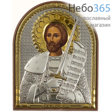  Александр Невский, благоверный князь. Икона в ризе 8,5х10,5 см, шелкография, серебрение, золочение, на пластиковой основе (EK3-PAG) (Ж), фото 1 