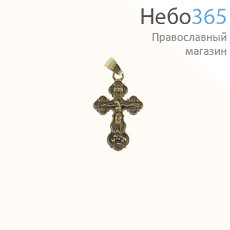  Крест нательный металлический высотой 4 см, цвет под бронзу, с подвижным колечком, в форме Трилистник, фото 1 