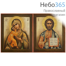  Венчальная пара: Спаситель, Владимирская икона Божией Матери. Иконы на дереве 40х33,5 см, печать на левкасе, золочение (ВП-30в) (Тих), фото 1 