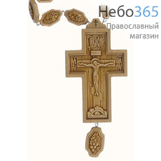  Крест наперсный деревянный четырехконечный, из березы, с резной вклейкой из левкаса под лаком, высотой 9,2 см, фото 1 