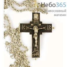  Крест наперсный протоиерейский №59, латунный, с посеребрением, мощевик, высотой 9 см, с цепью, 2.10.0067л/1л, 2.7.0201л, фото 1 