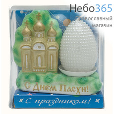  Подсвечник 1072, гипсовый, "Собор", со свечей "Жемчужное яйцо" (в коробе - 6 шт.), фото 1 