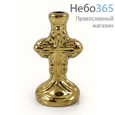  Подсвечник керамический Крест, малый, золотой, фото 1 