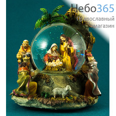  Вертеп рождественский из полистоуна, в шаре с гелем и блестками, музыкальный, с подсв., выс.16 см, NX 25456, фото 1 