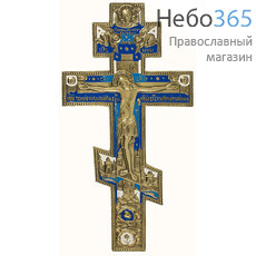  Крест металлический медное литьё, восьмиконечный, киотный, "Поморский", высотой 37 см, с сине - голубой и белой эмалью, 511-1, 5284, фото 1 