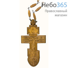  Крест наперсный иерейский деревянный восьмиконечный с иконой Троица. Дуб, вставка - кипарис, машинная резьба с ручной доводкой , высота 14,5 см., фото 1 