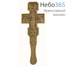  Крест постригальный деревянный из дуба, с распятием, с предстоящими, с ангелами, высотой 24 см, резьба на станке, фото 1 