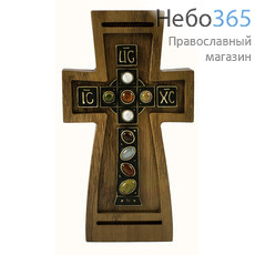  Крест деревянный из дуба, с латунными вставками, с камнями, 65010001, фото 1 