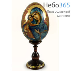  Яйцо пасхальное деревянное с писаной иконой Божией Матери "Владимирская" высотой 13 -13,5 см (без учёта подставки), диаметром 10,2 см, фото 1 