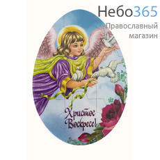  Магнит пасхальный Пазл. Яйцо, с изображением Ангела в фиолетовом одеянии, 9,5 х 13,5 см, мпа135018, фото 1 