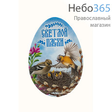 Магнит пасхальный, на картоне, Яйцо, птицы в гнезде, 5,5 х 8 см, мпк79046, фото 1 