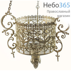  Лампада подвесная латунное литье Московия, с посеребрением, с резным ажурным поясом, высотой 13,5 см, фото 1 