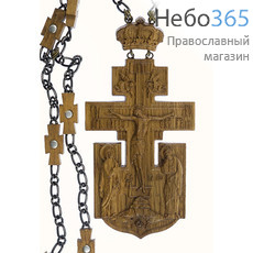  Крест наперсный протоиерейский деревянный из дуба, в форме якоря, с предстоящими, на цепочке, высотой 14,5 см, машин. резьба, руч. довод, фото 1 