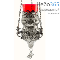  Лампада подвесная металлическая с чеканкой, никелированная, со стаканом. 99395N, фото 1 