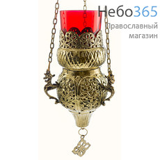  Лампада подвесная металлическая с чеканкой, латунная, со стаканом. 99395B, фото 1 