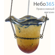  Лампада подвесная металлическая Кольцо, с цветным греческим стаканом ручной работы, фото 1 
