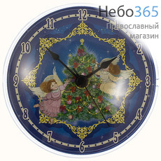  Часы - рождественский сувенир настенные на пластике, на магните Ангелы в виде девочек у елки, диаметром 10 см, 2чак007, фото 1 