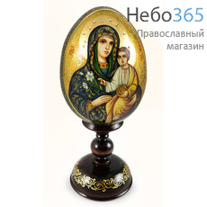  Яйцо пасхальное деревянное с писаной иконой Божией Матери "Неувядаемый Цвет" высотой 13 см (без учёта подставки), диаметром 10 см, фото 1 