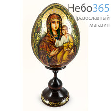  Яйцо пасхальное деревянное с писаной иконой Божией Матери "Смоленская" высотой 15 см (без учёта подставки), диаметром 11 см, фото 1 
